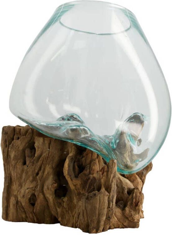 Dijk Natural Collections DKNC Decoratief beeld Glas met hout 48x48x43cm Bruin