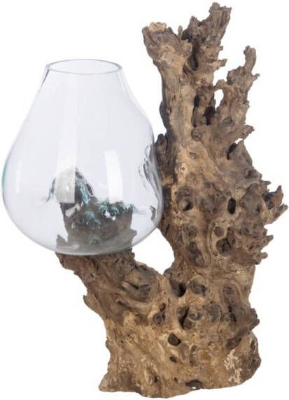 Dijk Natural Collections DKNC Decoratief beeld Glas met hout 60x45x92cm Bruin