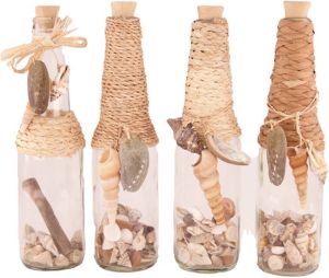 Dijk Natural Collections Fles glas met schelpen en label 24x7x7cm