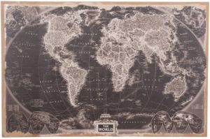 Dijk Natural Collections -wereldkaart Op Linnen-grijs-78x118x3