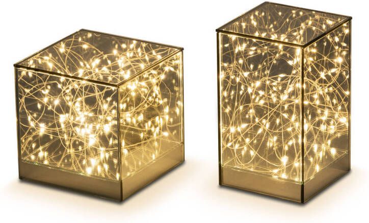 DistinQ LED kubus hoog spiegelglas met infinity effect 25 LED lampen 12x12x20cm