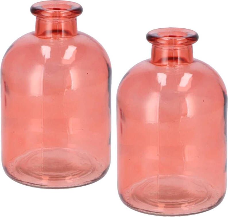 DK Design Bloemenvaas fles model 2x helder gekleurd glas koraal roze D11 x H17 cm Vazen