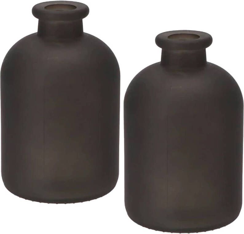 DK Design Bloemenvaas fles model 2x helder gekleurd glas mat zwart D11 x H17 cm Vazen