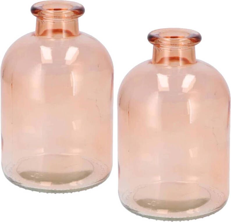 DK Design Bloemenvaas fles model 2x helder gekleurd glas perzik roze D11 x H17 cm Vazen
