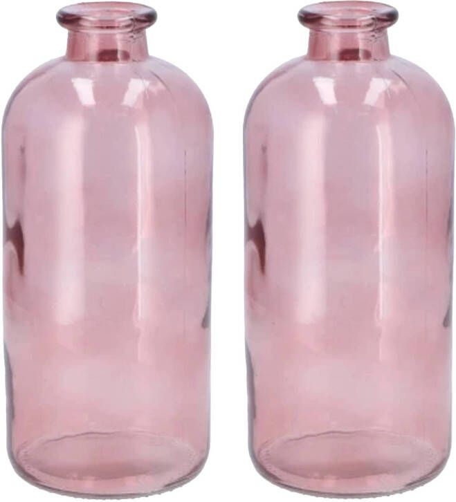 DK Design Bloemenvaas fles model 2x helder gekleurd glas zacht roze D11 x H25 cm Vazen