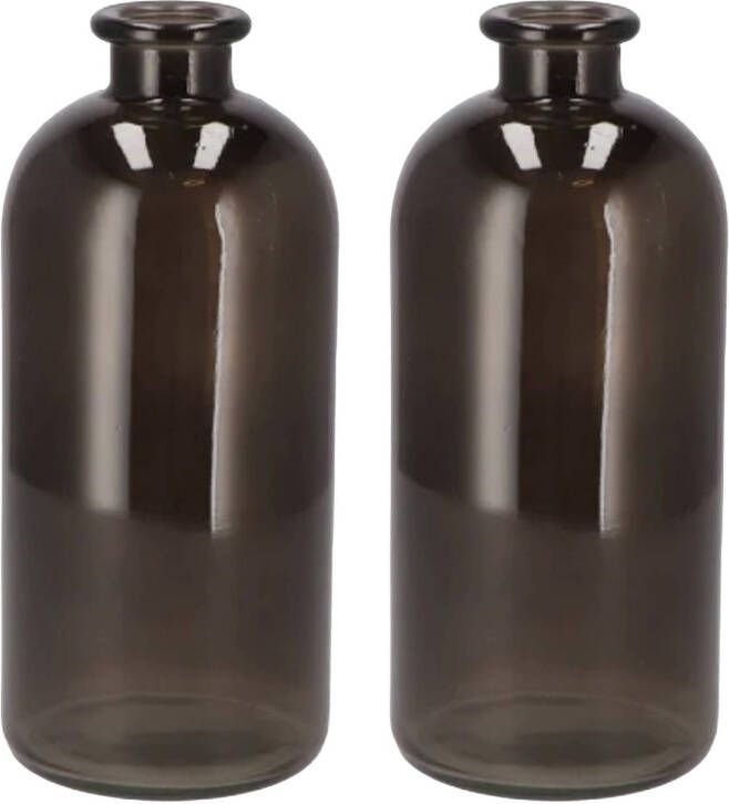 DK Design Bloemenvaas fles model 2x helder gekleurd glas zwart D11 x H25 cm Vazen