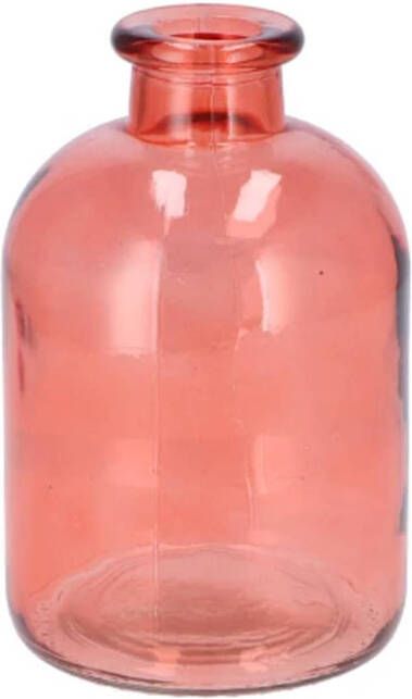 DK Design Bloemenvaas fles model helder gekleurd glas koraal roze D11 x H17 cm Vazen