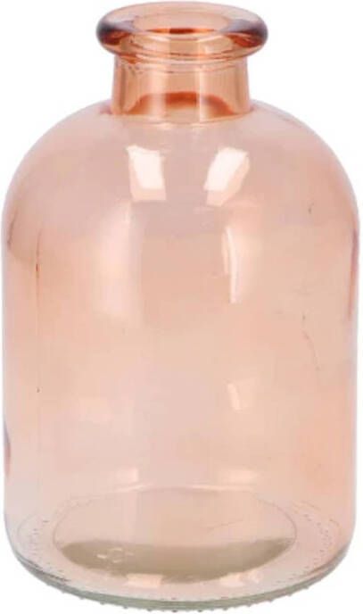 DK Design Bloemenvaas fles model helder gekleurd glas perzik roze D11 x H17 cm Vazen