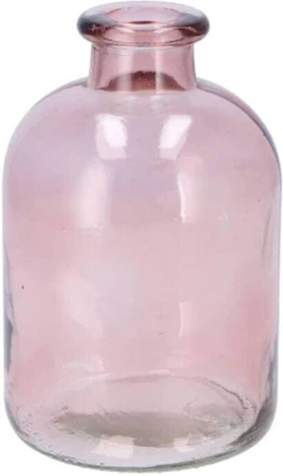 DK Design Bloemenvaas fles model helder gekleurd glas zacht roze D11 x H17 cm Vazen