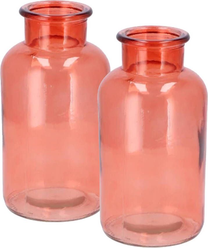 DK Design Bloemenvaas melkbus fles 2x helder glas koraalroze D10 x H20 cm Vazen