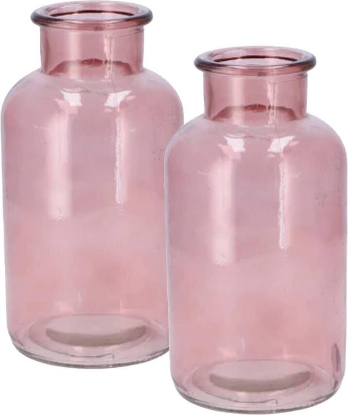 DK Design Bloemenvaas melkbus fles 2x helder glas oudroze D10 x H20 cm Vazen