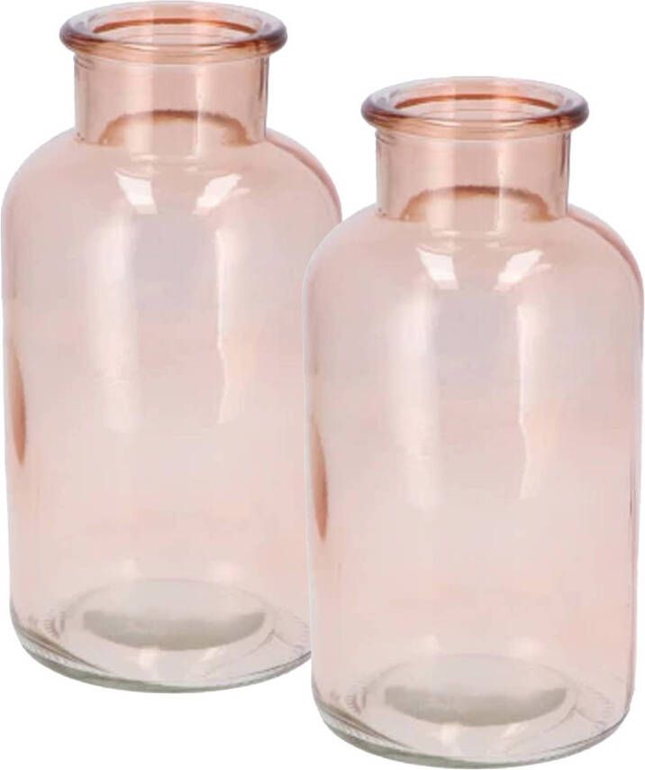 DK Design Bloemenvaas melkbus fles 2x helder glas zachtroze D10 x H20 cm Vazen