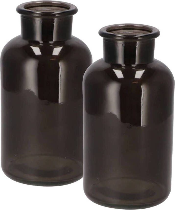 DK Design Bloemenvaas melkbus fles 2x helder glas zwart D10 x H20 cm Vazen