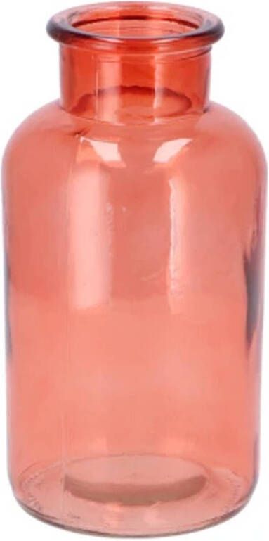 DK Design Bloemenvaas melkbus fles helder glas koraalroze D10 x H20 cm Vazen