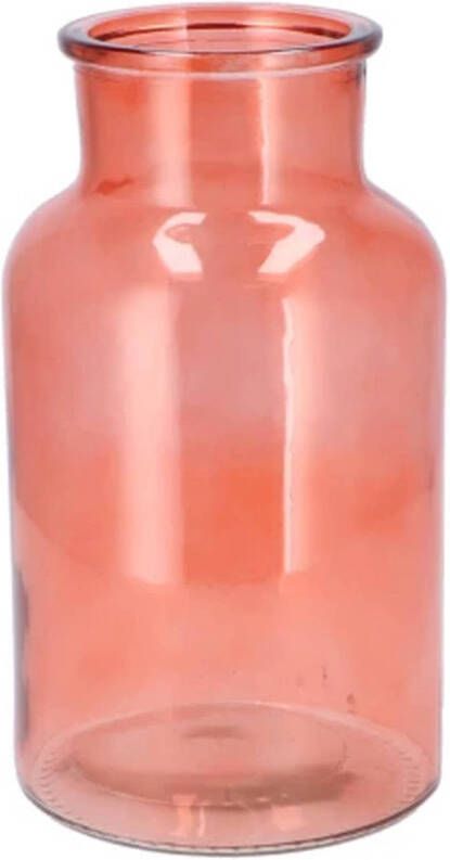 DK Design Bloemenvaas melkbus fles helder glas koraalroze D15 x H26 cm Vazen