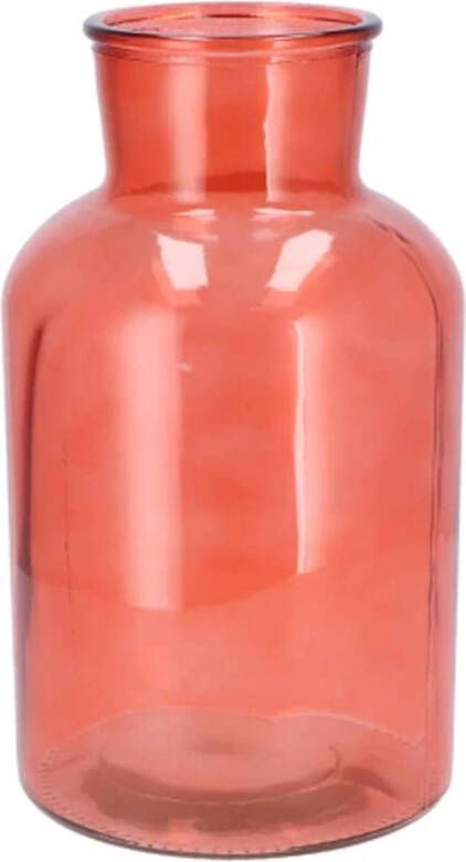 DK Design Bloemenvaas melkbus fles helder glas koraalroze D17 x H30 cm Vazen