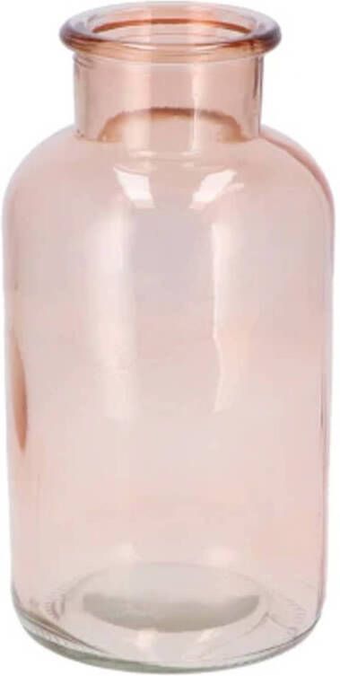 DK Design Bloemenvaas melkbus fles helder glas zachtroze D10 x H20 cm Vazen
