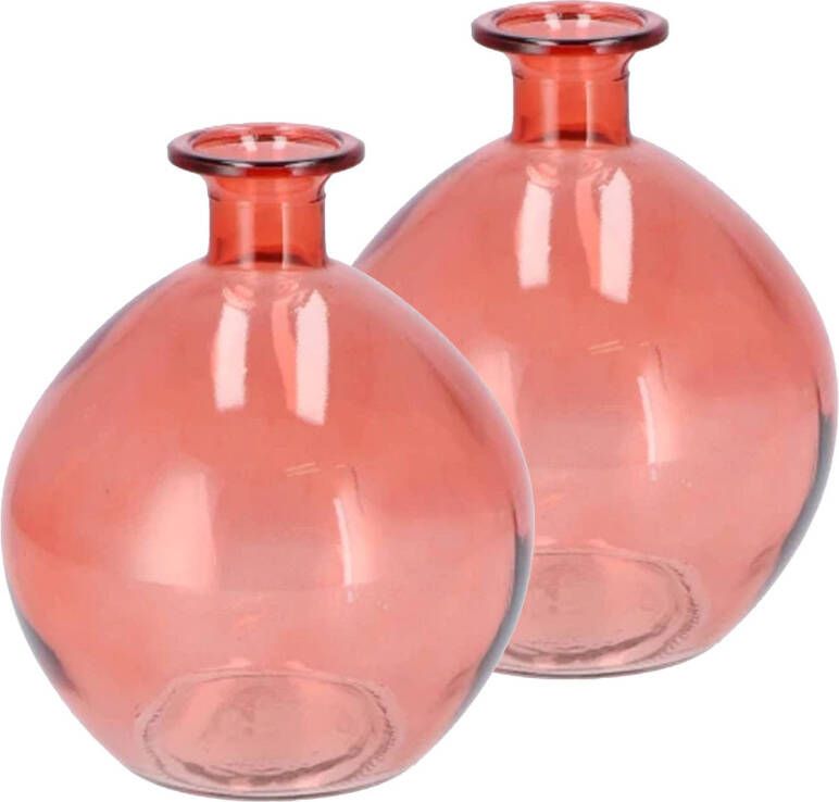 DK Design Bloemenvaas rond model 2x helder gekleurd glas koraal roze D13 x H15 cm Vazen