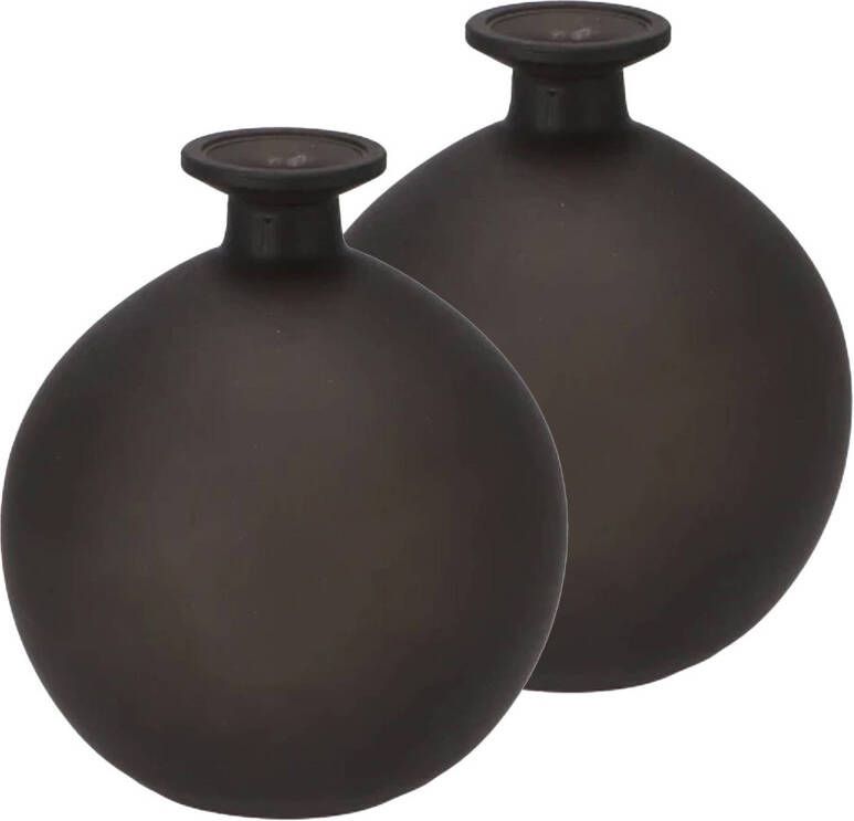 DK Design Bloemenvaas rond model 2x helder gekleurd glas mat zwart D13 x H15 cm Vazen