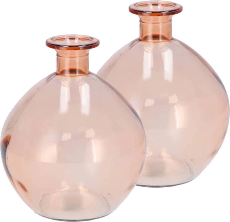 DK Design Bloemenvaas rond model 2x helder gekleurd glas perzik roze D13 x H15 cm Vazen
