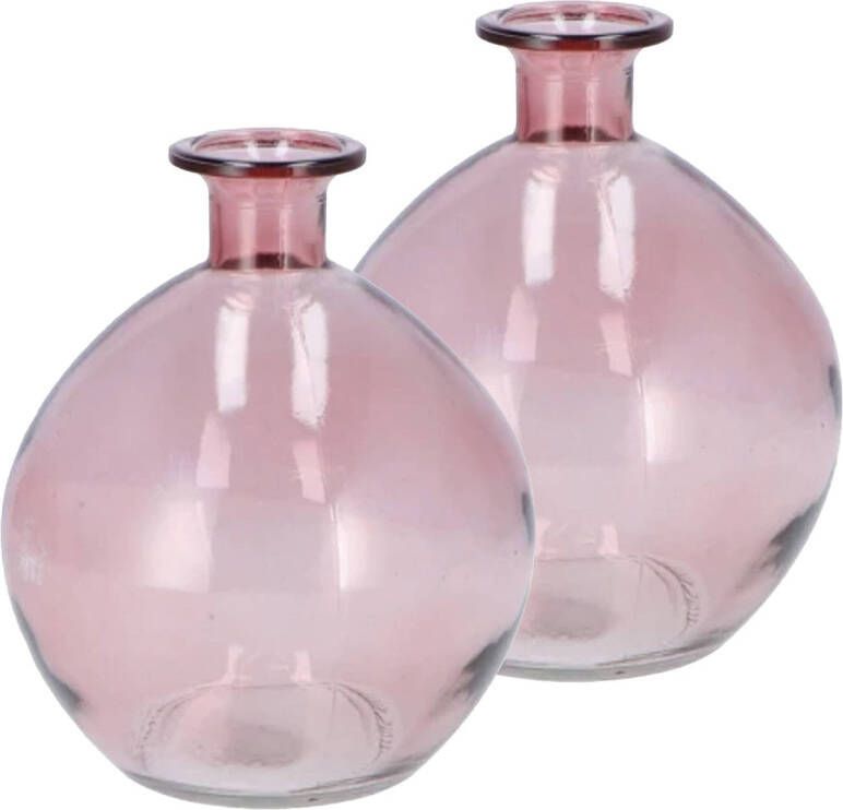 DK Design Bloemenvaas rond model 2x helder gekleurd glas zacht roze D13 x H15 cm Vazen