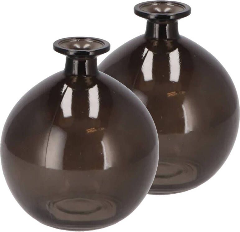 DK Design Bloemenvaas rond model 2x helder gekleurd glas zwart D13 x H15 cm Vazen