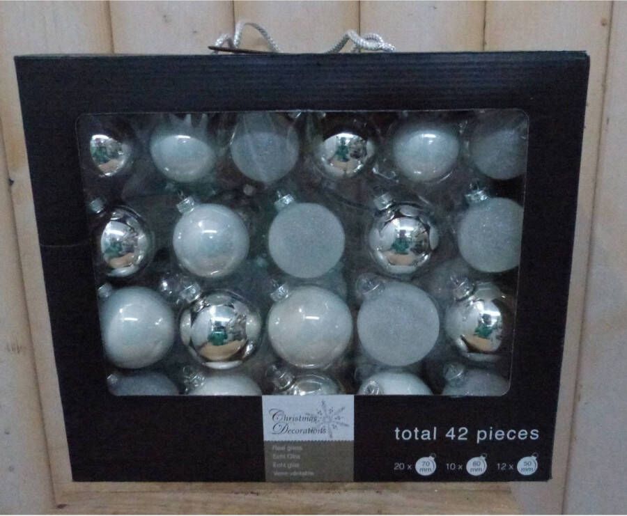 Dobeno Kerstballen glas diverse soorten wit zilver 42 stuks