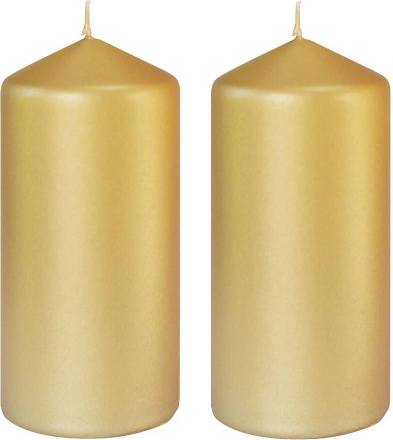 Duni 2x stuks gouden cilinder kaarsen stompkaarsen 15 x 7 cm 52 branduren sfeerkaarsen Stompkaarsen