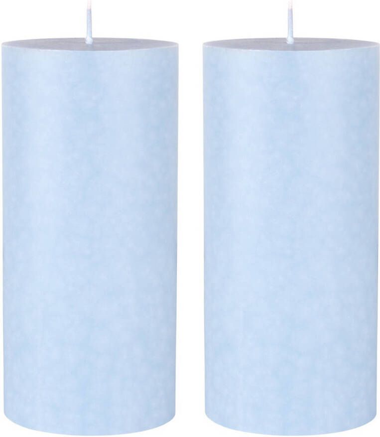 Duni 2x stuks lichtblauwe cilinder kaarsen stompkaarsen 15 x 7 cm 50 branduren sfeerkaarsen lichtblauw Stompkaarsen