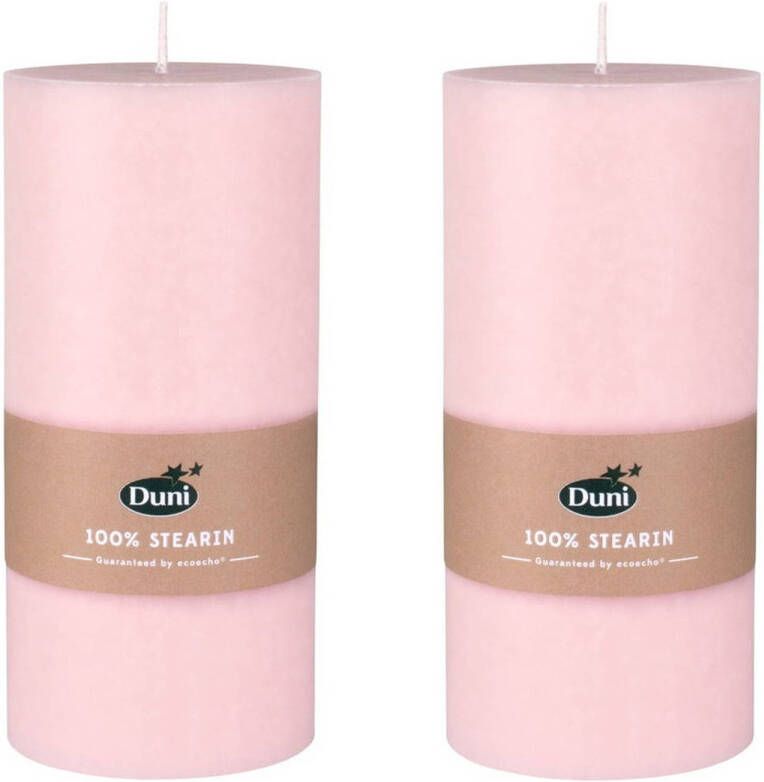 Duni 2x stuks pastel roze cilinder kaarsen stompkaarsen 15 x 7 cm 50 branduren Stompkaarsen