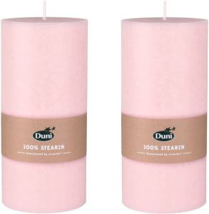 Duni 2x stuks mellow roze cilinderkaarsen stompkaarsen 15 x 7 cm 50 branduren Stompkaarsen