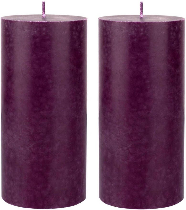 Duni 2x stuks paarse cilinder kaarsen stompkaarsen 15 x 7 cm 50 branduren sfeerkaarsen paars Stompkaarsen