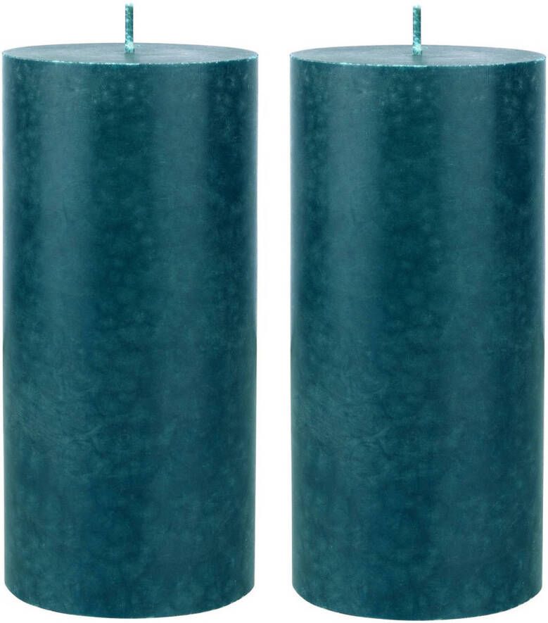 Duni 2x stuks petrol blauwe cilinder kaarsen stompkaarsen 15 x 7 cm 50 branduren sfeerkaarsen Stompkaarsen