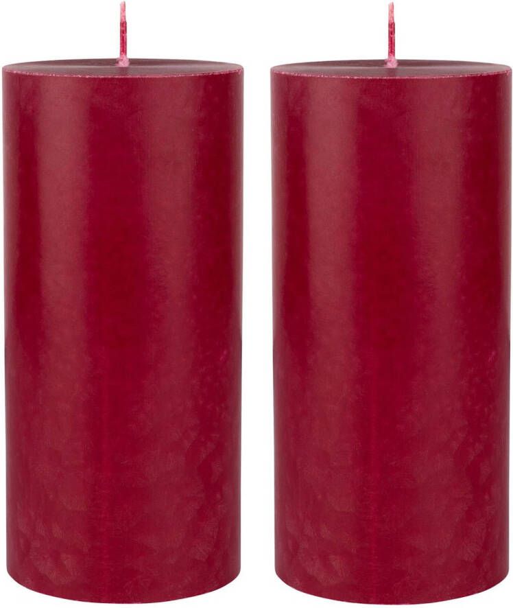 Duni 2x stuks bordeaux rode cilinder kaarsen stompkaarsen 15 x 7 cm 50 branduren Stompkaarsen