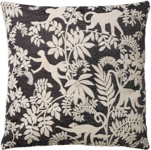 Dutch Decor ABU Sierkussen 45x45 cm Raven zwart wit botanisch aapjes