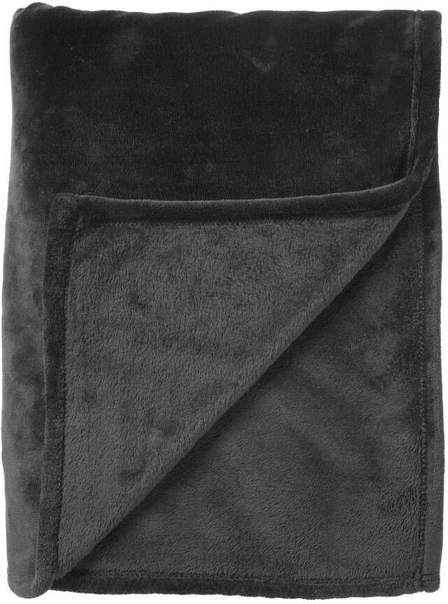 Dutch Decor CHARLIE Plaid 200x220 cm extra grote fleece deken effen kleur Raven zwart