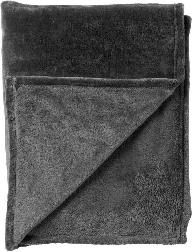 Dutch Decor CHARLIE Plaid 200x220 cm extra grote fleece deken effen kleur Charcoal Gray antraciet