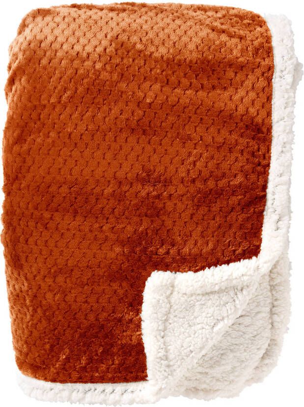Dutch Decor CODY Plaid 150x200 cm fleece deken met sherpa voering Potters Clay oranje terra