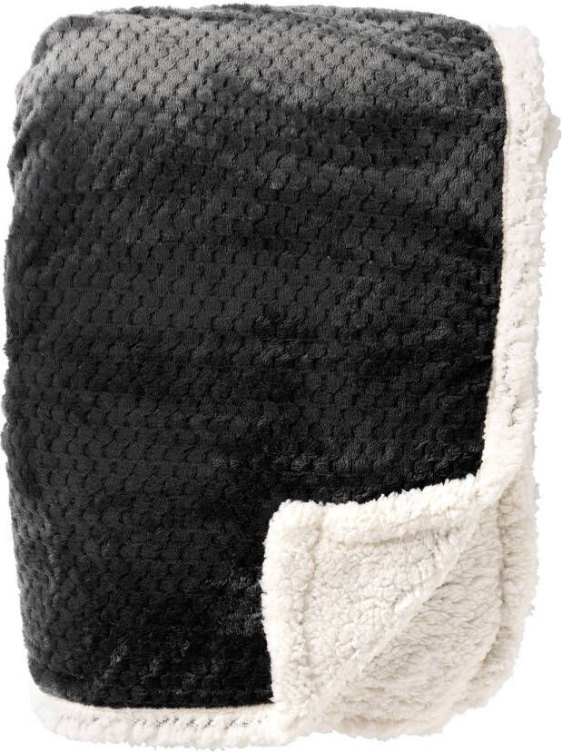 Dutch Decor CODY Plaid 150x200 cm fleece deken met sherpa voering Raven zwart
