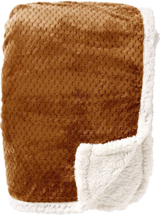 Dutch Decor CODY Plaid 150x200 cm fleece deken met sherpa voering Tobacco Brown bruin