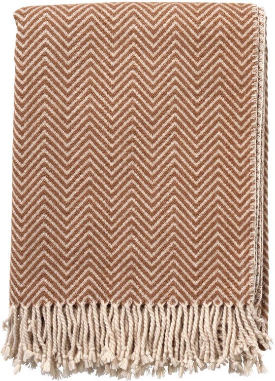 Dutch Decor EVONY Plaid 140 x180 cm deken met zigzag patroon en franjes Tobacco Brown bruin