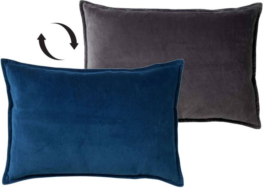 Dutch Decor FAY Sierkussen 40x60 cm velvet met 2 kleuren Insignia Blue + Charcoal Gray blauw en antraciet