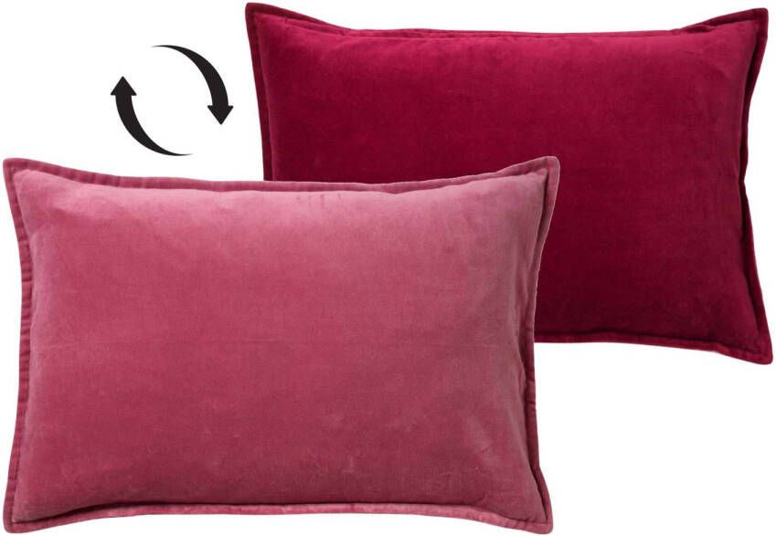 Dutch Decor FAY Sierkussen 40x60 cm velvet met 2 kleuren Red Plum + Heather Rose roze