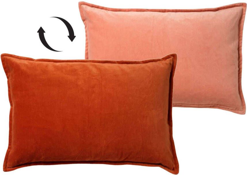 Dutch Decor FAY Kussenhoes 40x60 cm velvet met 2 kleuren Potters Clay + Muted Clay oranje en roze