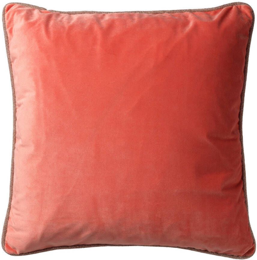 Dutch Decor FINN Kussenhoes 45x45 cm velvet effen kleur met glitterbies Coral koraalroze