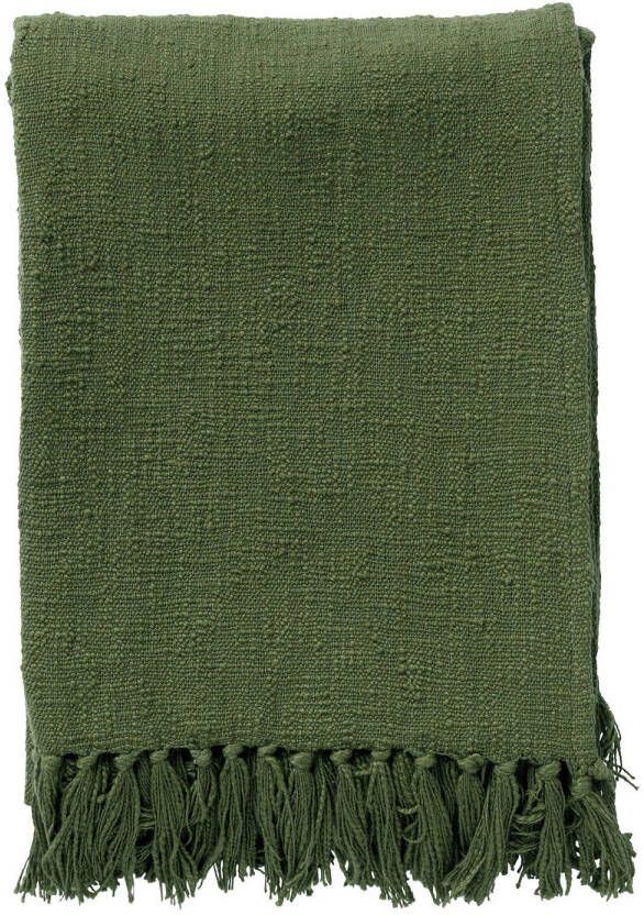 Dutch Decor JUNE Plaid 140x180 cm deken van geweven katoen met franjes Chive groen