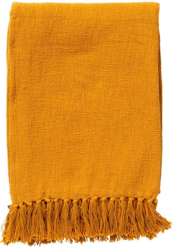 Dutch Decor JUNE Plaid 140x180 cm deken van geweven katoen met franjes Golden Glow geel