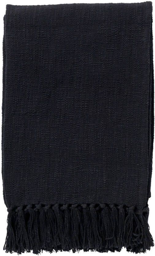 Dutch Decor JUNE Plaid 140x180 cm deken van geweven katoen met franjes Raven zwart
