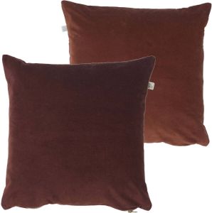 Dutch Decor KOLON Sierkussen 45x45 cm twee kleuren bordeaux mohanie terra rood velvet met rits