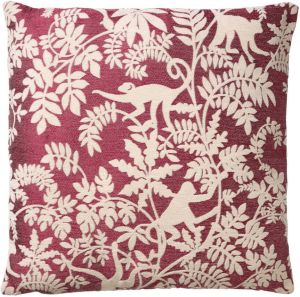 Dutch Decor ABU Kussenhoes 45x45 cm Merlot rood wit aapjes bladeren botanisch